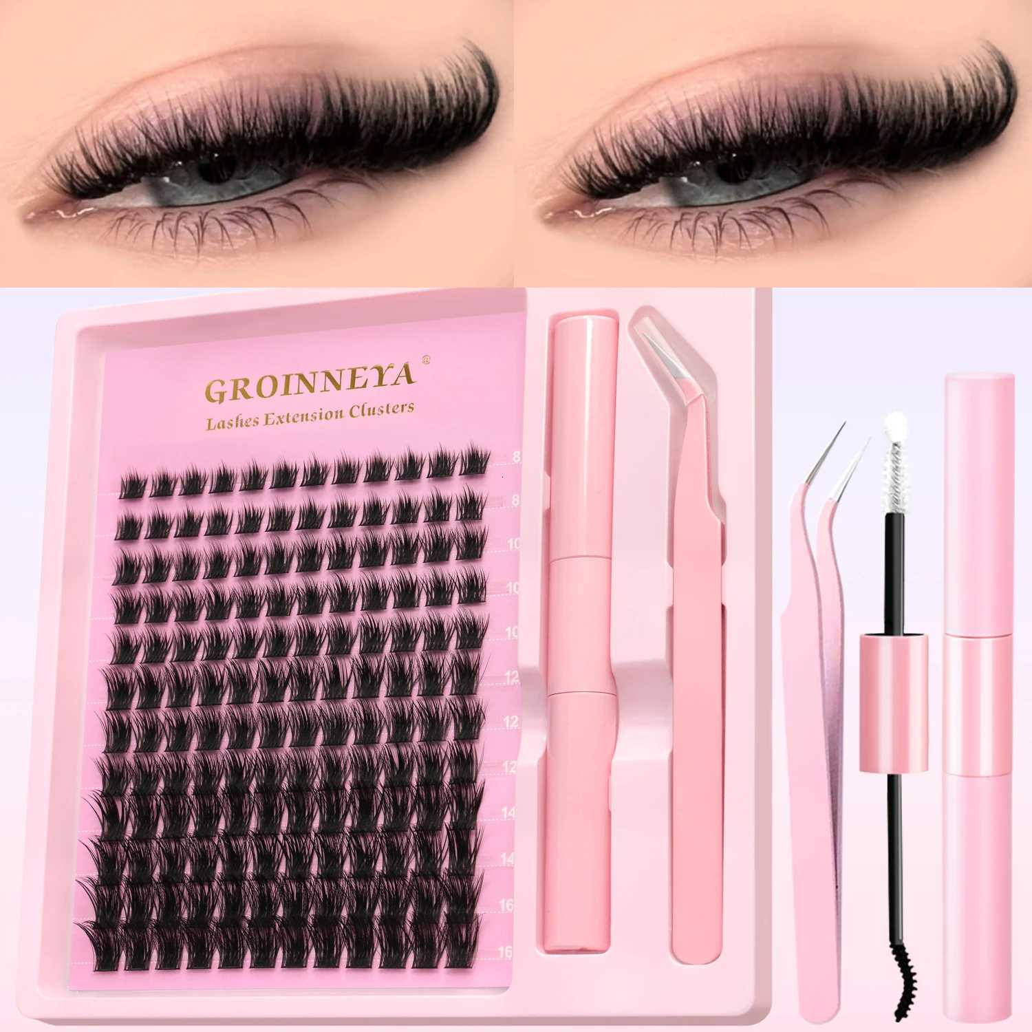 GROINNEYA Fluffy DIY Cluster Lashes Kit Individual Eyelashes Lasting Eyelash Extension Lash Bond And Seal Tools Easy MakeupT251223
