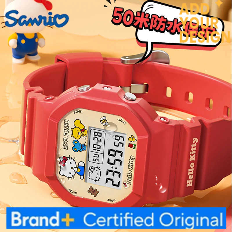 Sanrio Original Joint Anime Watch Cinnamoroll Hello Kitty Simple Luminous Waterproof Square Electronic Watch Boy Girl Gifts H251223