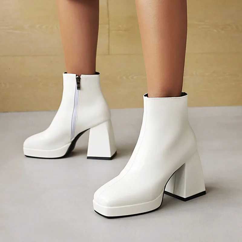 Custom Patent Leather Candy Color Boots Women Square Toe Thick High Heels Women Ankle Boots Platform Shoes Woman Botas WSH4986T251223