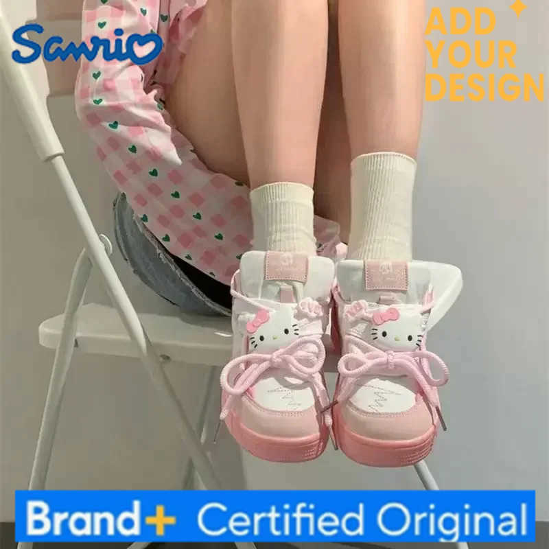 Sanrio Cartoon Sneakers for Women Fashion Lace-up Casual Shoes 2024 New Lovely Kitten Vulcanized Shoes Street Canvas Footwear Versatile H2512231