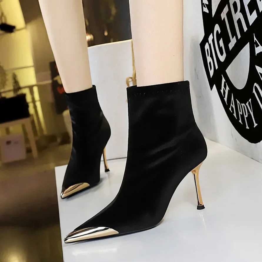 BIGTREE New Fashion Pointed Toe Elastic Ladies Short Modern Boot High Heel Shoes Women Ankle Boots Shoes Female Slip On FootwearT251223