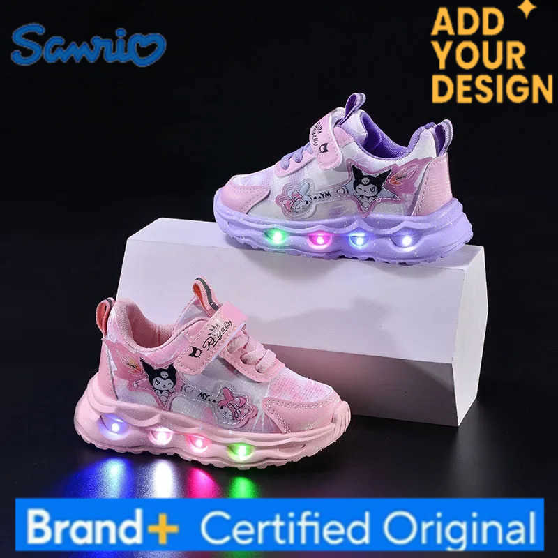 Sanrio hello kitty spring autumn lights Sneakers girl casual shoes waterproof children LED sports shoes soft-soled running shoes H251223