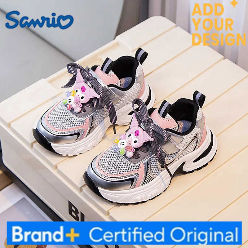 Sanrio KidsCasual Shoes Sneakers Cartoon Kuromi Mesh PU Leather For Girls Anti-slip Breathable Velcro Pink Silver Shoes Size 28-37 H251223