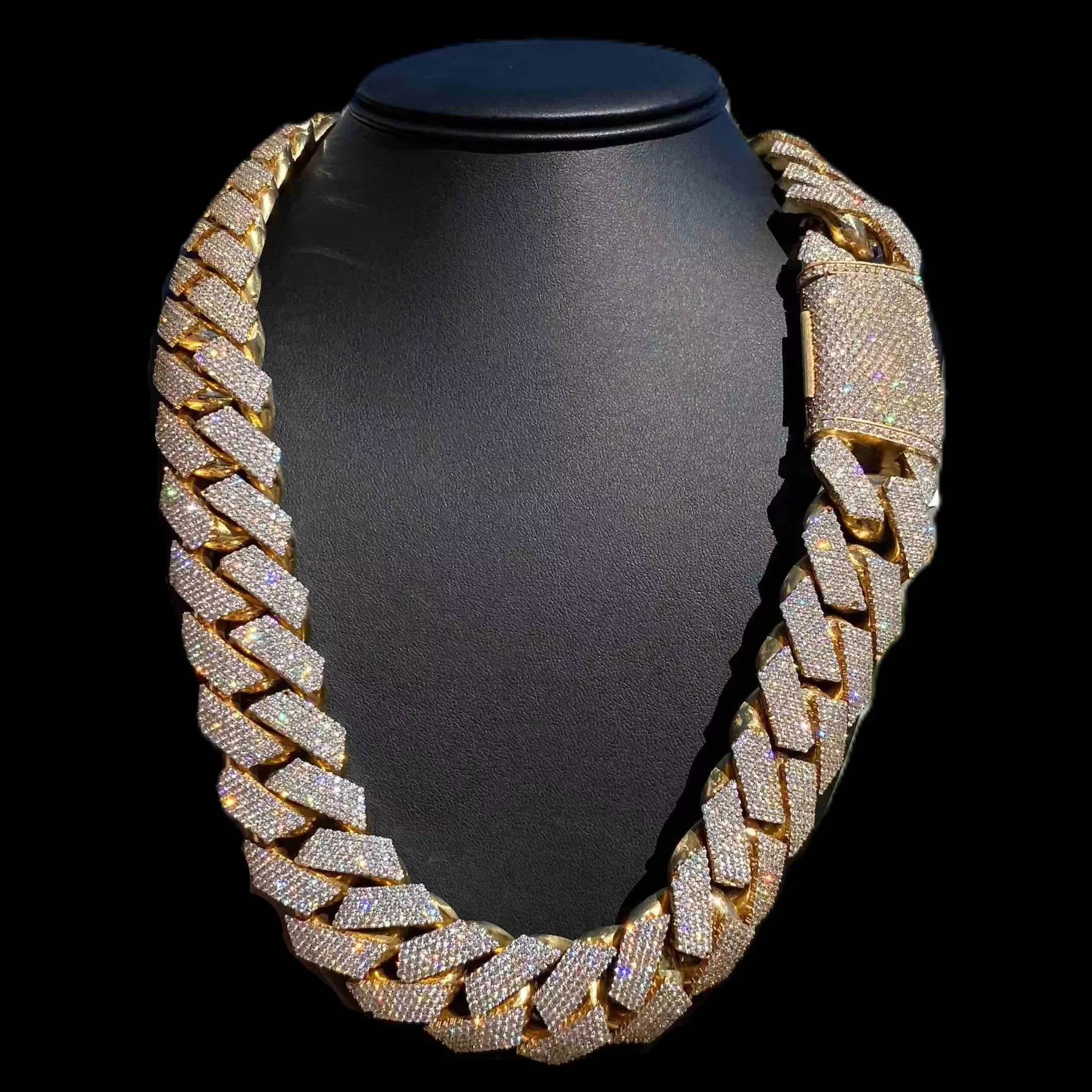 Mens 24-Inch 925 Sterling Silver Hip Hop Style Necklace 22MM VVS Moissanite Diamond Thick Cuban Link Chain Gift for Occasions