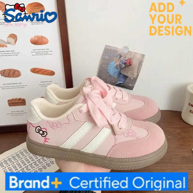 Sanrio Anime New Autumn Spring Trend White Hello Kitty Shoes Girls Versatile Kawaii Embroidery Sneakers Lace-Up Training Board Shoes H251223