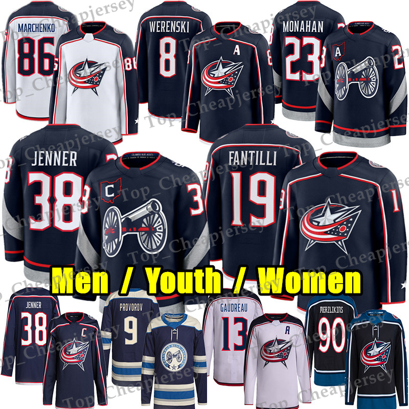 #38 Boone Jenner columbuss hockey jersey blue jackets jersey #23 Sean Monahan Adam Fantilli Kirill Marchenko Johnny Gaudreau Merzlikins Wood Zach Werenski jerseys