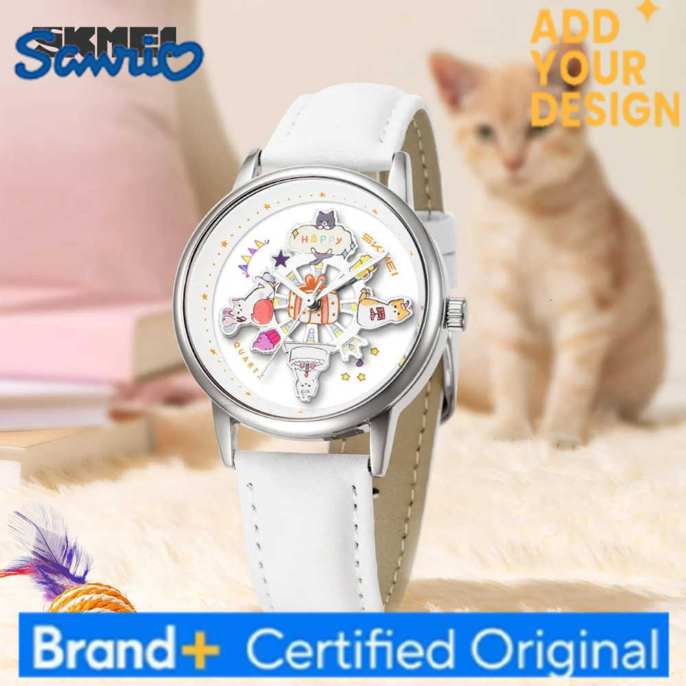 Sanrio SKMEI 360 Turn Dial Quartz Watches For Women Fashion Lady Wristwatch 3Bar Waterproof Female Cute Cartoon Cat Watch Reloj Mujer H251223