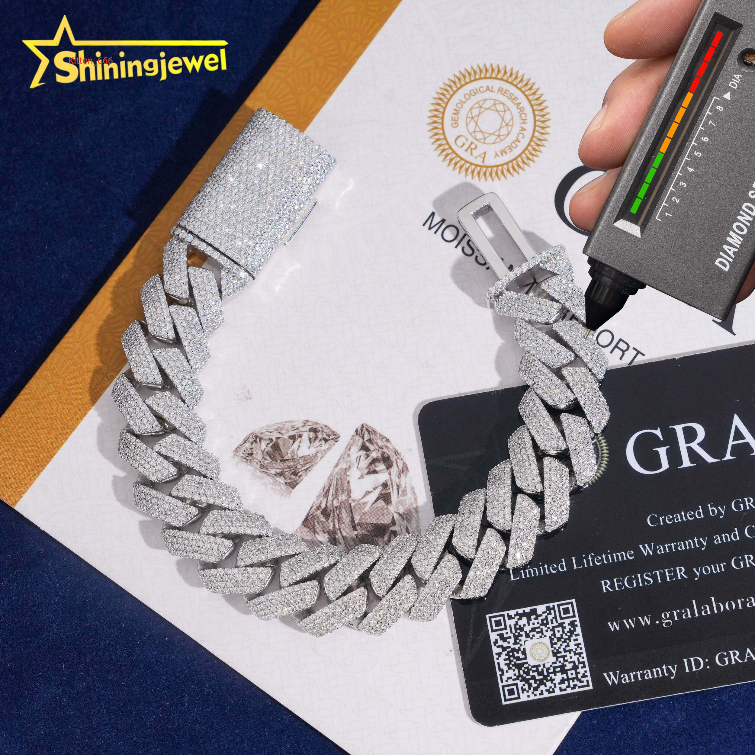 Hip Hop 15mm 3rows Moissanite Cuban Bracelet Sterling Silver 925 Gold Plated Moissanite Pass Diamond Test Iced Out Bracelet