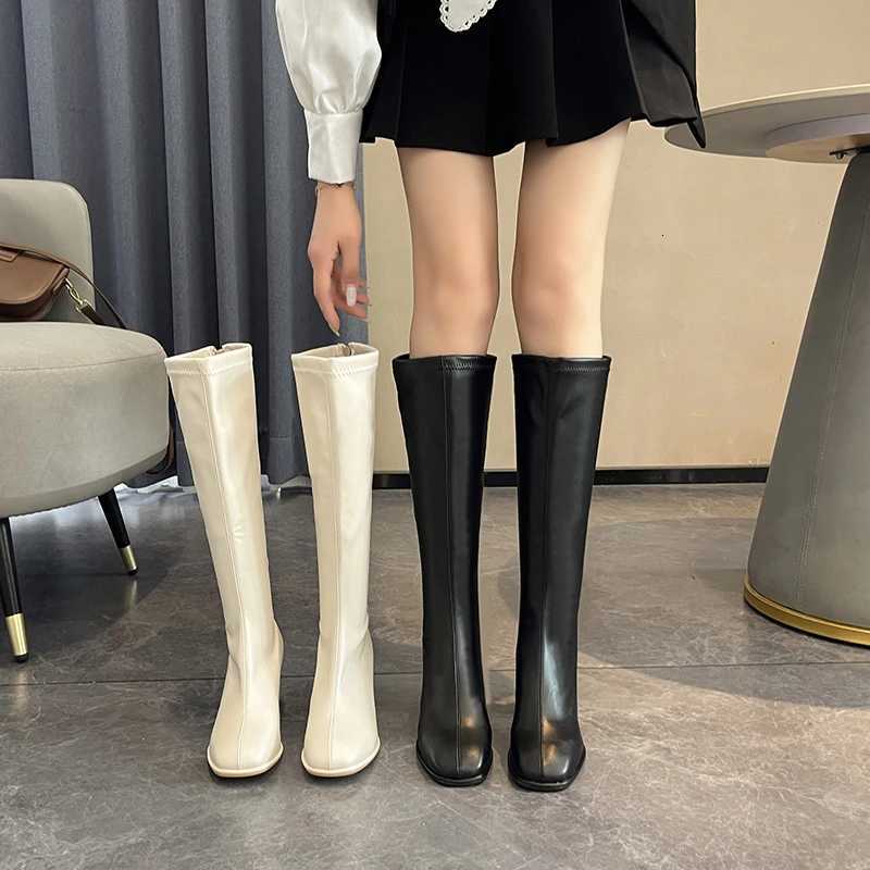 BCEBYL Autumn and Winter Fashion New Sexy Zipper Square Toe Solid Color Comfortable Chunky Heel Womens Boots Zapatos MujerT251223