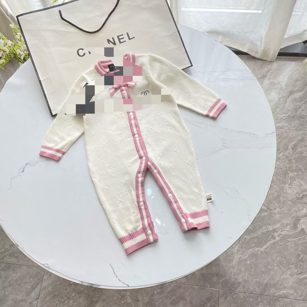 Designer Newborn Baby Knitting Romper Suits Fashion Baby Bow Long Sleeve Jumpsuit Infant Babies Clothes 009