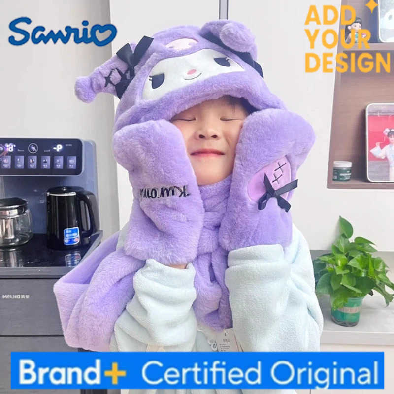 Sanrio Kuromi Hats Scarves Gloves All-In-One Earmuffs Cute Cartoon Winter Hat Thickened Cold-Proof Windproof Warm Christmas Gift H251223 - view 7