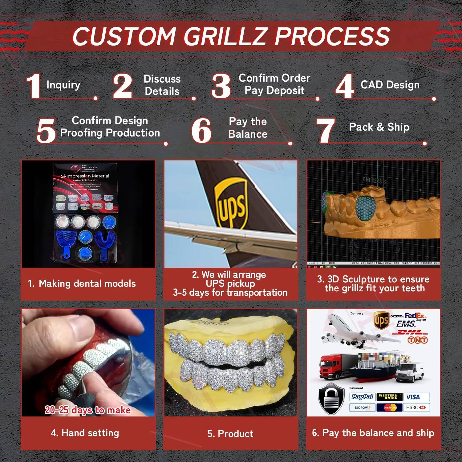 Custom Made Teeth Grillz Jewelry Vvs Moissanite Diamond Tooth Grillz 10k 14k 18k Gold Silver Iced Out Grillz for Teeth