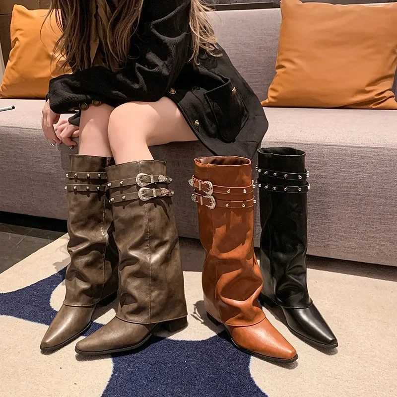 Luxury Designer Winter Women Western Cowboy Boots Fashion Ladies Elegant Knight Long Boots Square Heel Womens ShoesT251223