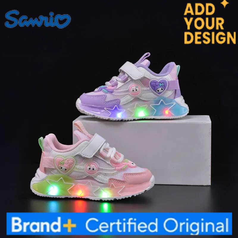 Sanrio Kuromi My Melody Childrens Led Light Sneakers Kawaii Cartoon Fashion Girls Casual Shoes Kids Antislip Sports Running Shoe H251223