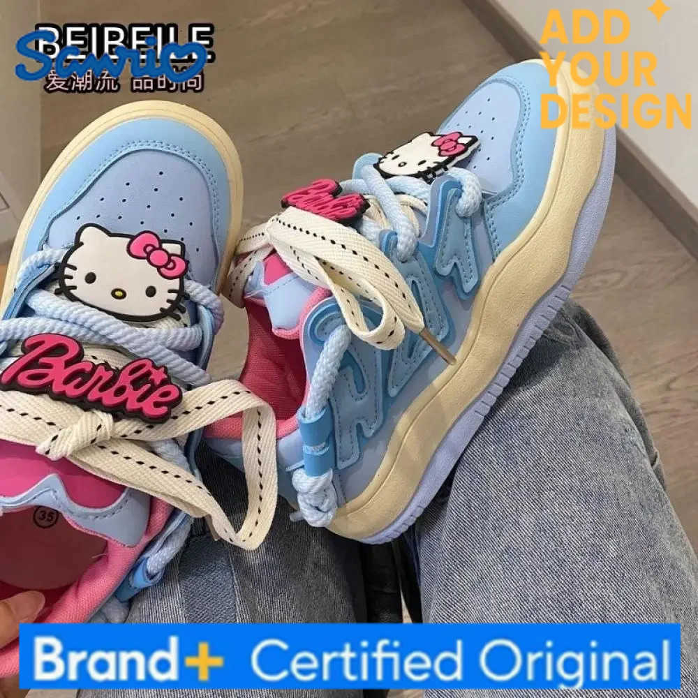 Sanrio Anime Sneakers Hello Kitty Cartoon Sports Shoes Sweet Girls Student Antiskid Board Shoes Cute Casual Thick Sole Sneakers Fashion H251223