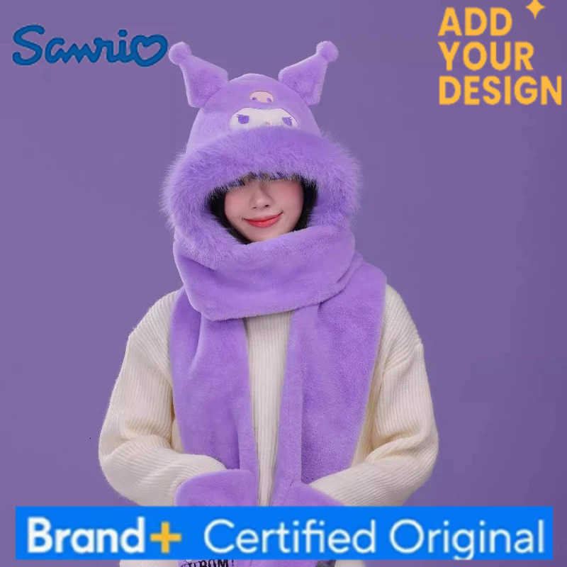 Sanrio Kuromi Hats Scarves Gloves All-In-One Earmuffs Cute Cartoon Winter Hat Thickened Cold-Proof Windproof Warm Christmas Gift H251223 - view 4