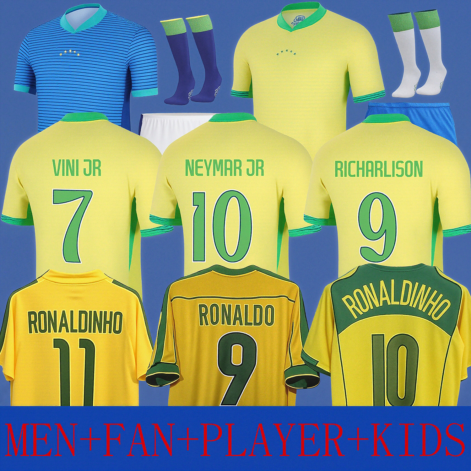 Brasil Soccer Jerseys World Cup 2026 BraziLS Retro Football tops Shirt VINI JR RODRYGO PELE RIVALDO 98 02 04 Vintage NEYMAR Ronaldinho camisa de futebol brasil Kid kit