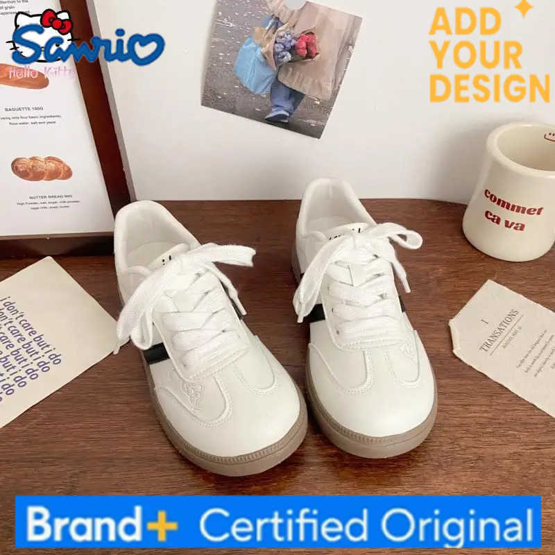 Sanrio Anime New Autumn Spring Trend White Hello Kitty Shoes Girls Versatile Kawaii Embroidery Sneakers Lace-Up Training Board Shoes H251223