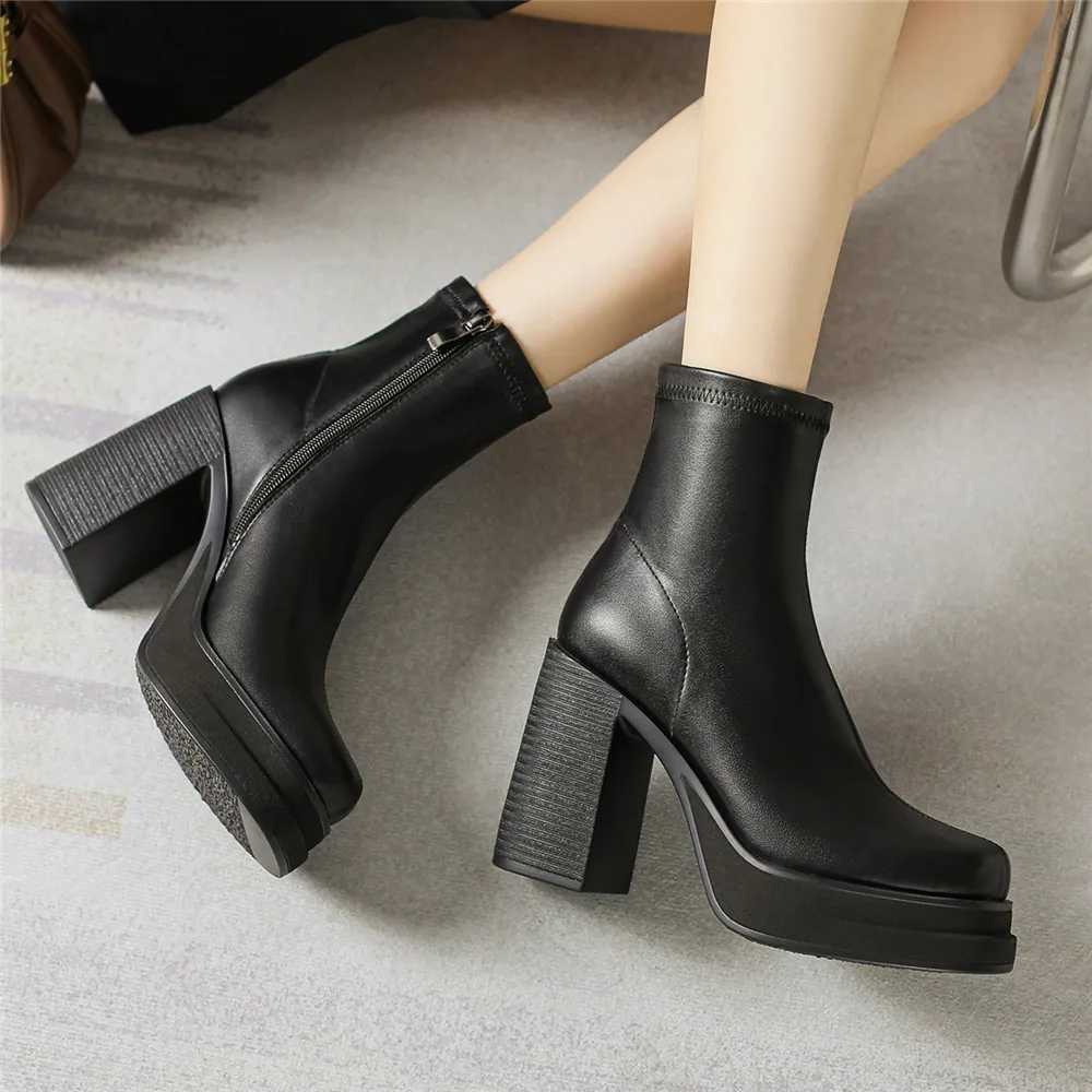 2025 NEW Brand Women Autumn Winter Boots Sexy High Heels Platform Black Brown Side Zip Shoes Woman Ankle Boots Size 33-41T251223