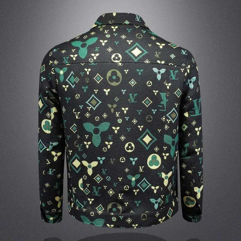Men's Vintage Jacquard Bomber Jacket Casual Business Lapel Streetwear Large Size Trendy Spring Autumn Fashion
