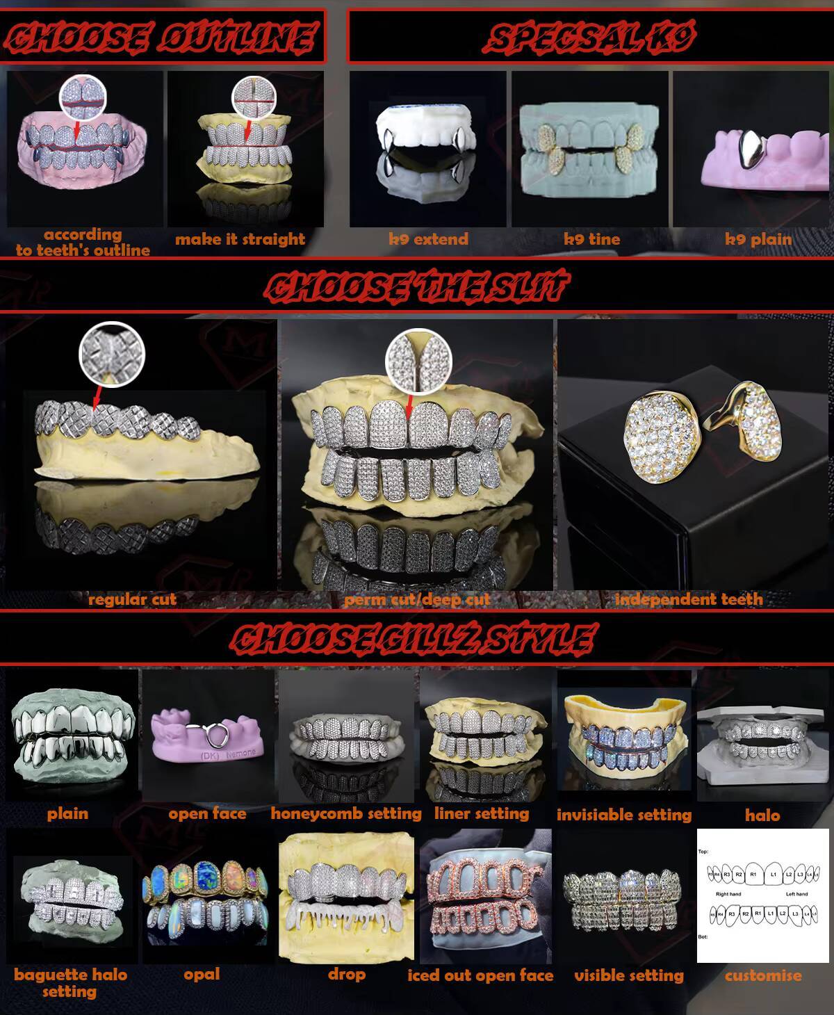 Custom Made Teeth Grillz Jewelry Vvs Moissanite Diamond Tooth Grillz 10k 14k 18k Gold Silver Iced Out Grillz for Teeth