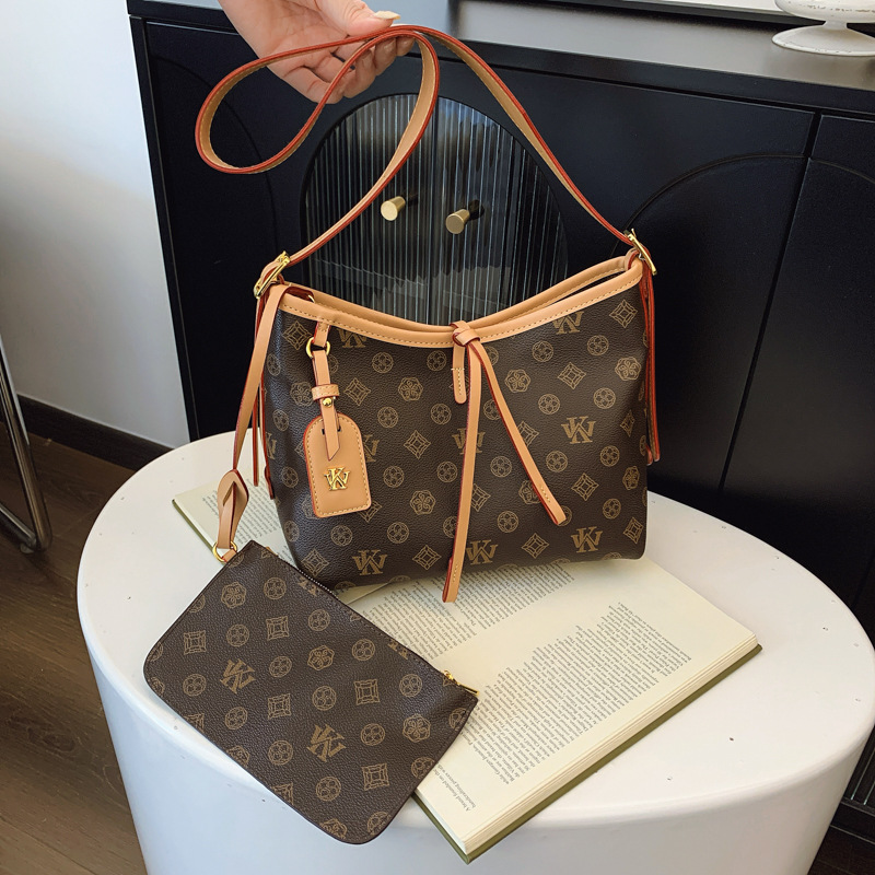 WK high-end fashion tote bag women's 2025 new retro printing large-capacity bag niche shoulder bag oblique span bag