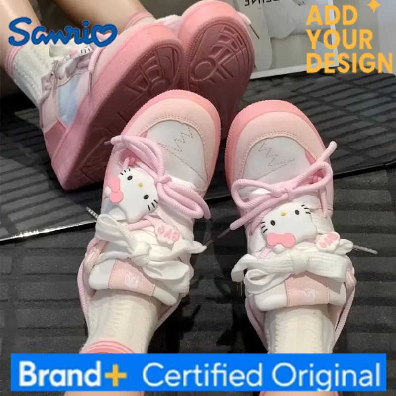 Sanrio Anime Hello Kitty Pink Sports Shoes Sanrios Cartoon Cute Spring Autumn Versatile Thick Bottom Rise Leisure Board Shoes Girl Gift H251223