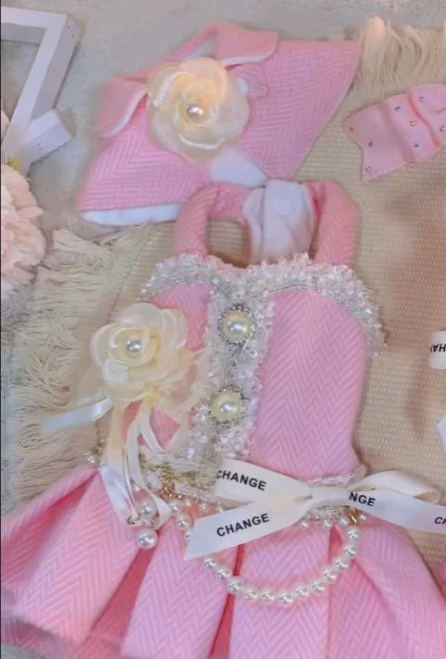 Pink Luxury Pearl Magnolia Design High-End Custom Pet Dress Set Winter Clothes Suit For Small Dog Z251223