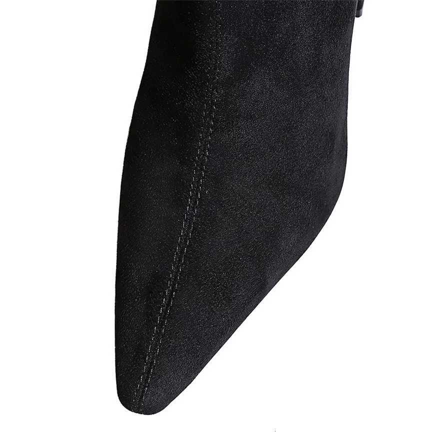 Plus Size 43 Thick Heel Ladies Work Boots Black Flock Sexy Slim Slip-On Ankle Boots Autumn Women Pointed High Heels Party ShoesT251223