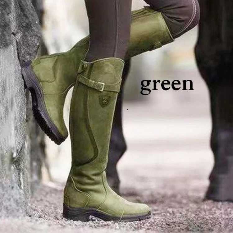 Women Winter Fashion Leather Low Heel Boots Zipper Knight Boots Vintage Outdoor Riding Boots Long Boots Knee High BootsT251223