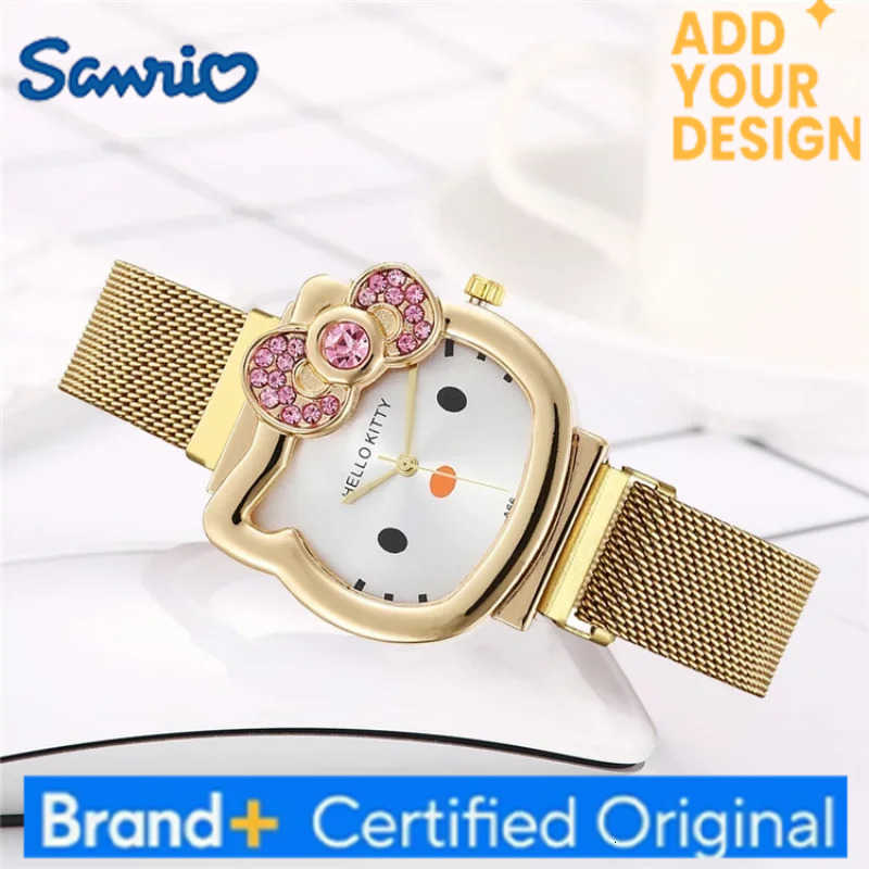 Sanrio Sanrios Hello Kitty Quartz Watch Women Students Kawaii Ashion Watch with Steel Wristband Anime Cute High Quality Casual Watches H251223