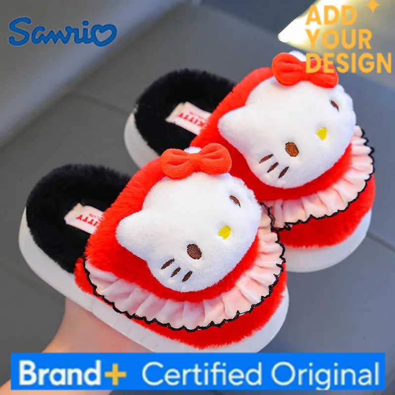 Sanrio Anime My Melody Autumn/winter Hello Kitty Cotton Slippers Cinnamoroll Cartoon Flat Plush Slippers Kuromi Warm Slippers Gift H25122311