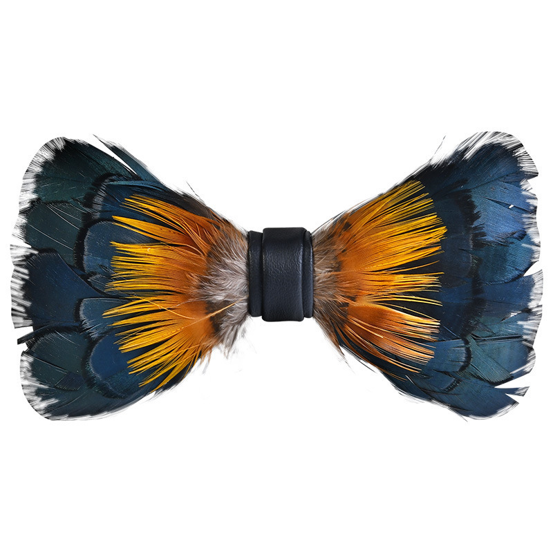 KAMBERFT 67 style Natural Feather Bow tie Exquisite HandMade Mens BowTie Brooch Pin Wooden Gift Box Set for Wedding 251022