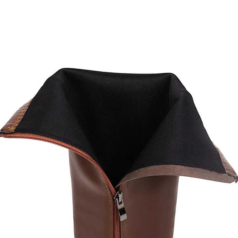 Oversized Square Toe Thick Heel Boots Microfiber Nappa Pattern Brown Knee-Length Boots Side Zipper Autumn Winter Womens ShoesT251223