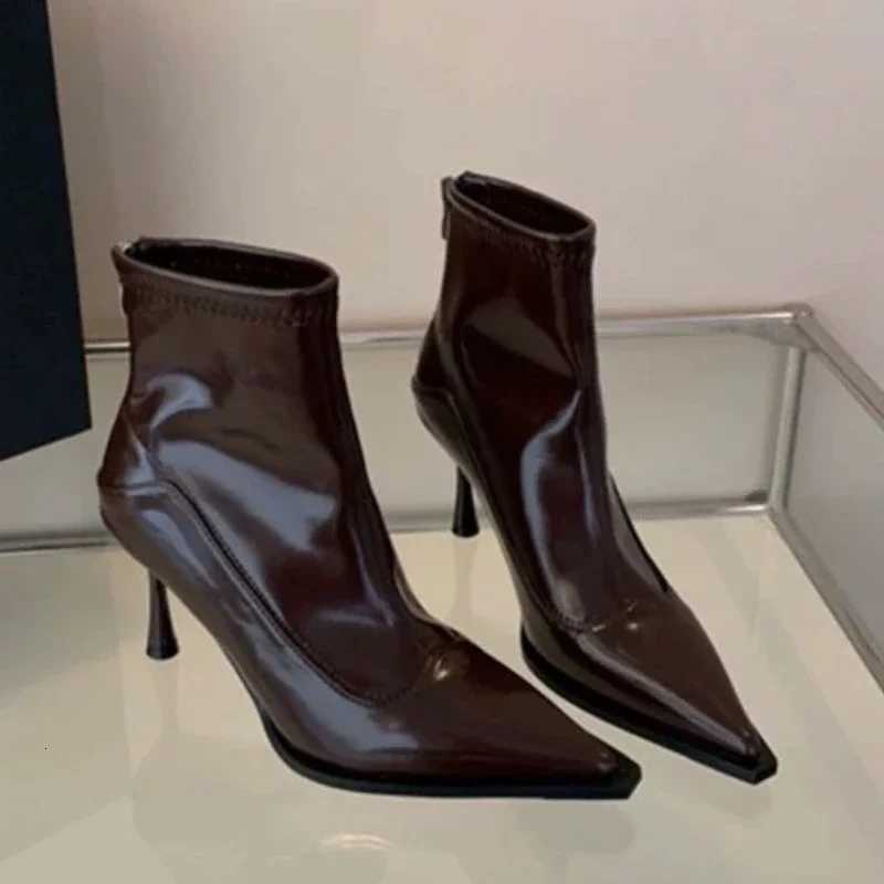 2024 Hot Sale Shoes for Women Zipper Womens Boots Autumn Pointed Toe Solid Short Barrel High Heels Fashion Korean Style BootsT251223