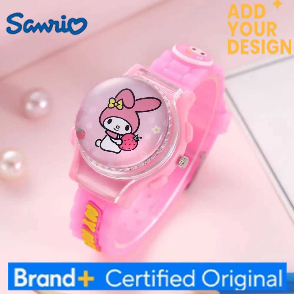 Sanrio Sanrios Cartoon Watch Anime Kuromi My Melody Cinnamoroll Watch Kawaii Crystal Patch Glowing Decompress Rotating Electronic Watch H251223