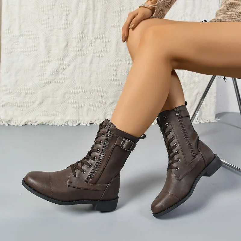 2025 Hot Sale Ladies Shoes Mid-Calf Womens Boots Fashion Side Zipper Modern Boots Women New Lace-up Plus Size Shoes for WomenT251223