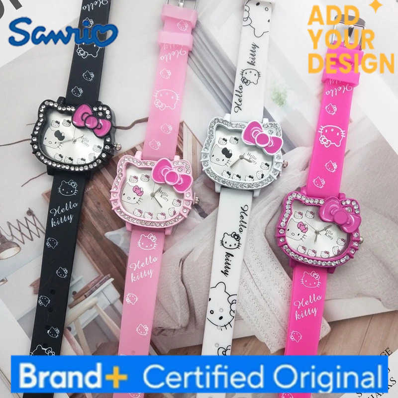Sanrio Hello Kitty Childrens Watches Cartoon Cat Head Student Electronic Silicone Diamond Bow Quartz Watch Party Kids Girls Gifts H251223