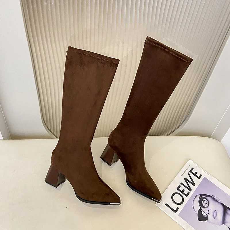 Autumn Winter Sued Women Loots Boots Fashion Pointed Toe Shoes Street Style Party Stripper Female Thick Heel High BootiesT251223
