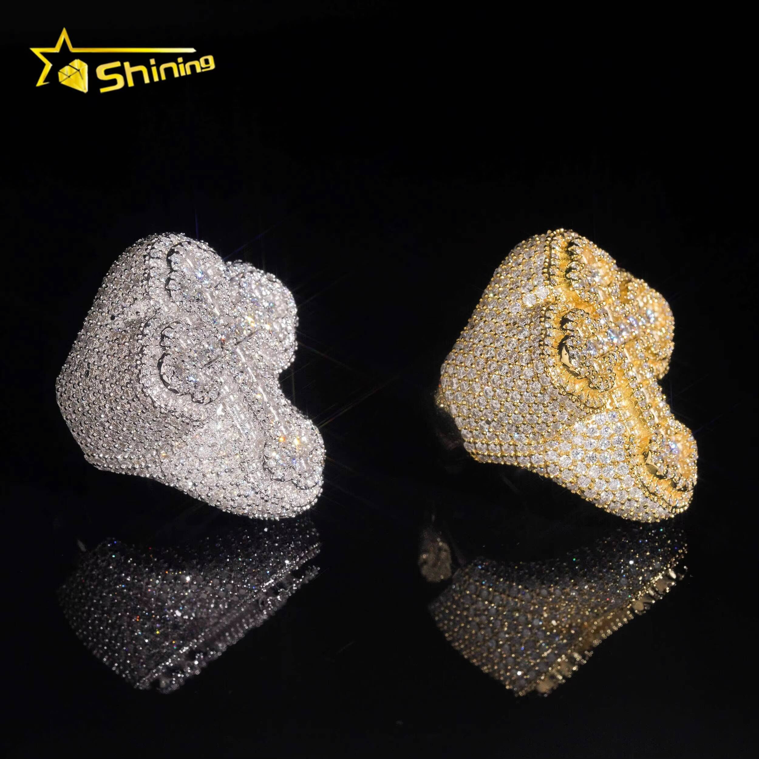 Hip Hop Fully Iced Out VVS Moissanite Cross Ring GRA Fine Jewelry Gold Plated Men Moissanite Engagement Ring