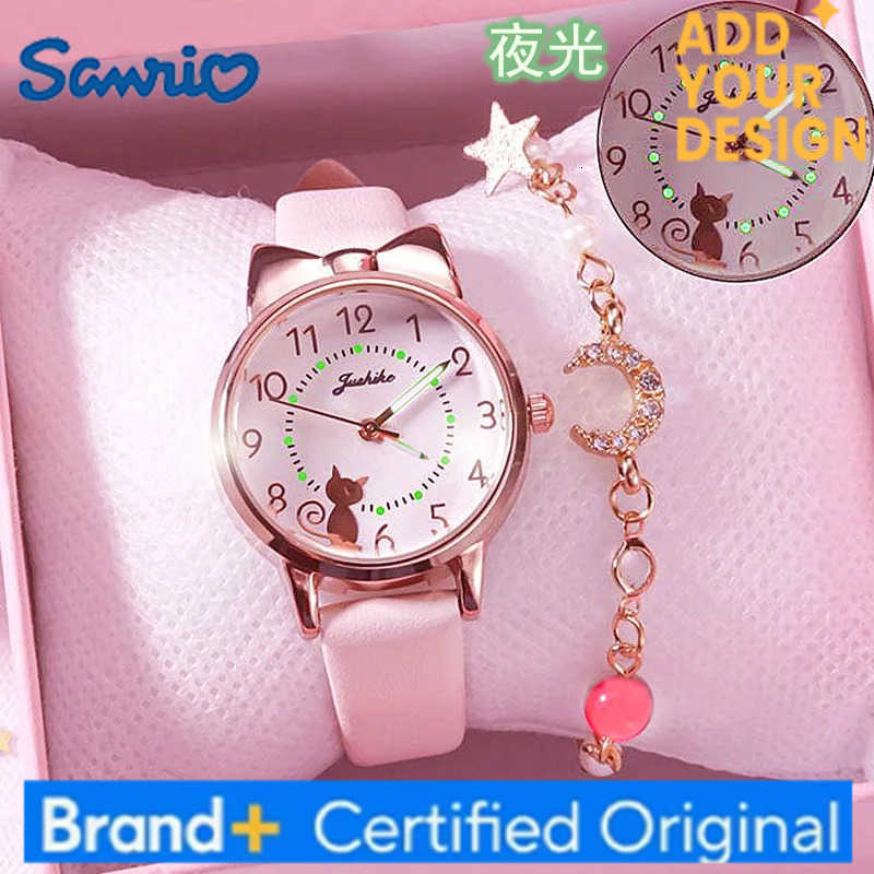Sanrio Fashion Kids Love Digital Dial Children Watch Set Leather Strap Quartz Watches Kid Girls Clock Children Watch Bracelet no box H251223