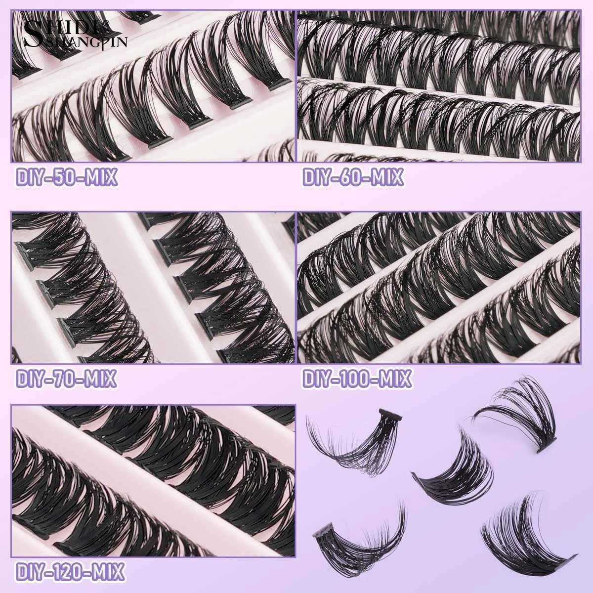 DIY Lash Extension Kit 50D-120D False Lash Bond And Seal 2in1 Natural Fluffy Wispy 8-16MM Eyelashes Extension Makeup ToolsT251223