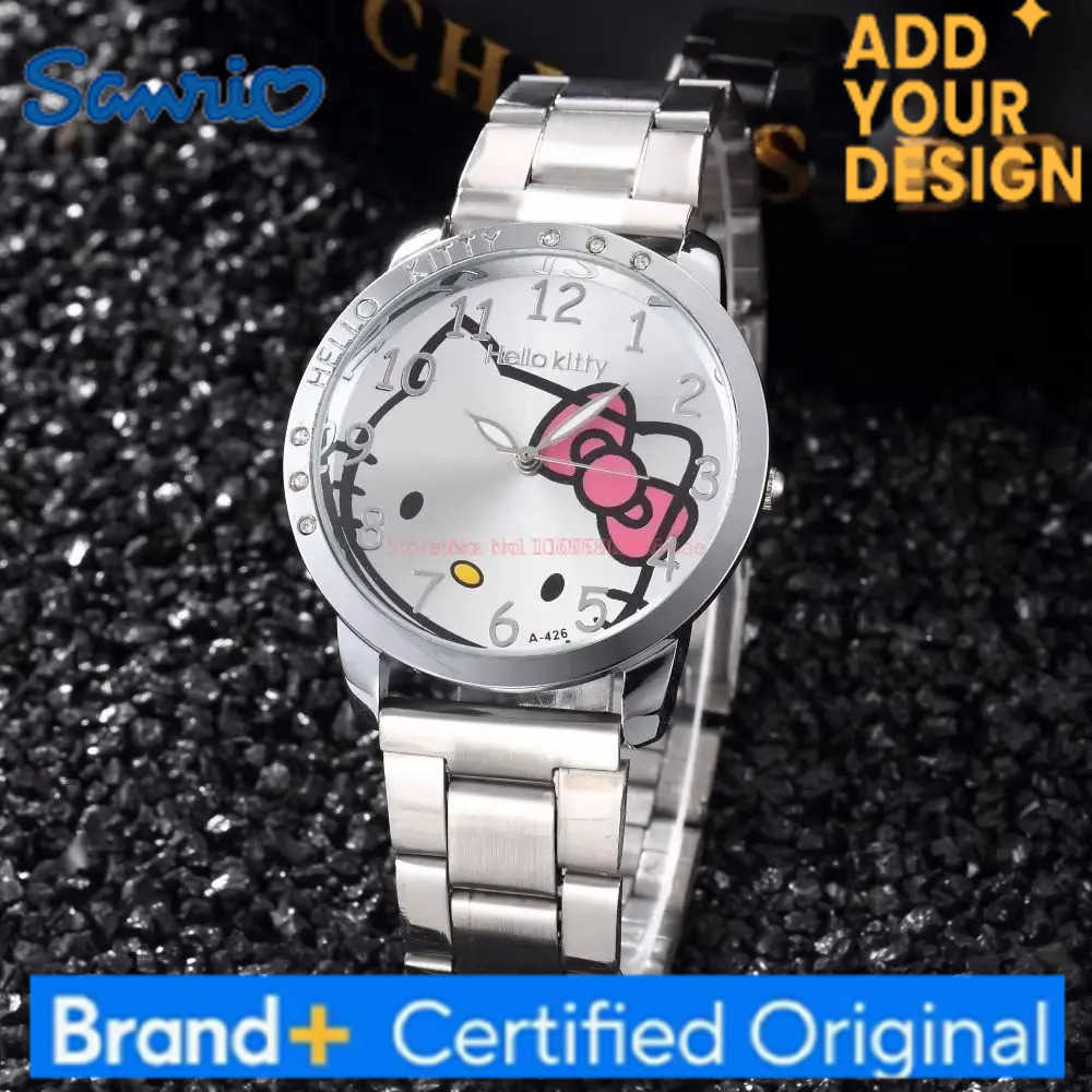 Sanrio Hot Sales Casual Simple Steel Band WomenS Watch Hello Kitty Fashion Cartoon Kawaii Quartz Watch Girls Birthday Gift H251223