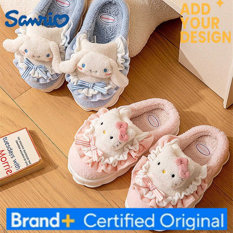 Sanrio Wholesale Kuromi Cotton Fuzzy Slippers WomenS Winter Velvet Warm Home Slippers Non-Slip Plush Shoes Girl Cute Flat Shoe H25122311