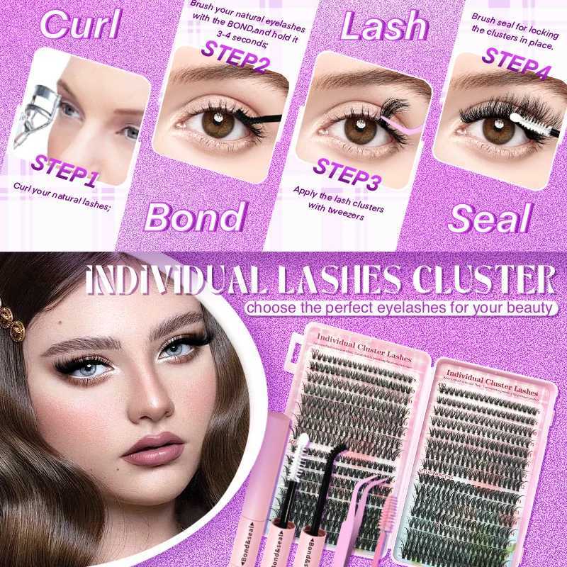 Lash Extension Kit High-Capacity DIY Eyelash Extension Kit 304050D Lash Clusters D Curl Individual Lashes Kit with ApplicatorsT251223