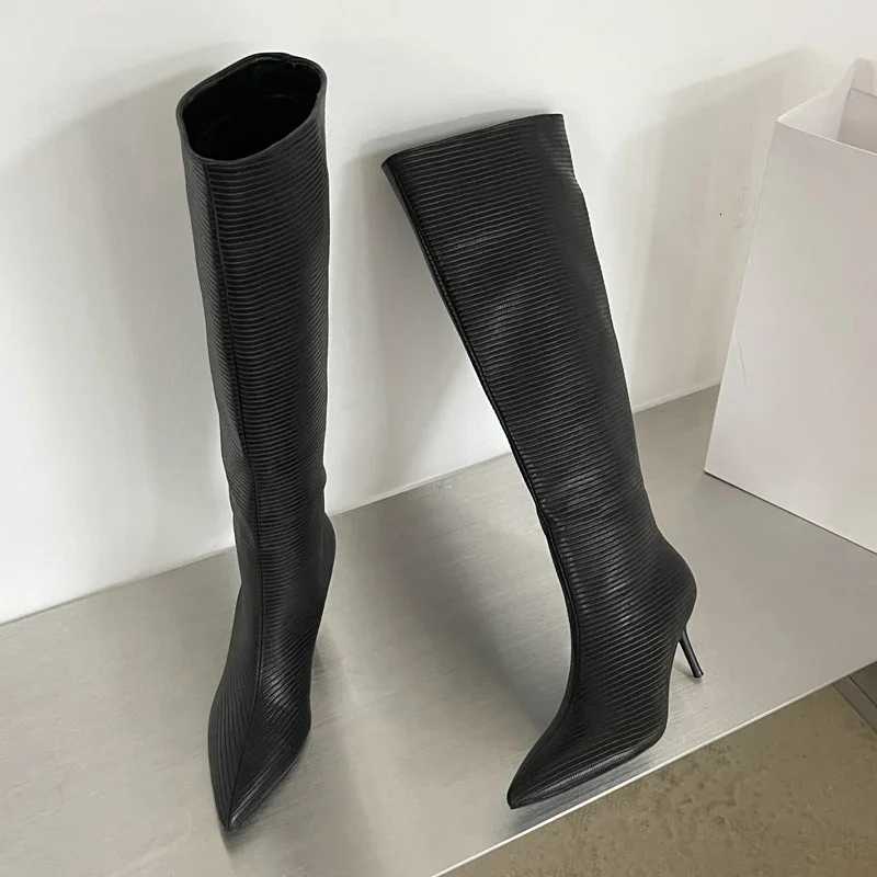 Design Pointed Toe Women Knee-High Boots Designer Party Dress Street Long Booties Thin Low Heels ShoesT251223