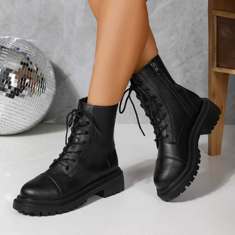 2025 High Quality Ladies Shoes Side Zipper Womens Fashion Lace-up Modern Boots Women New Plus Size Best Seller Mid-Calf BootsT251223