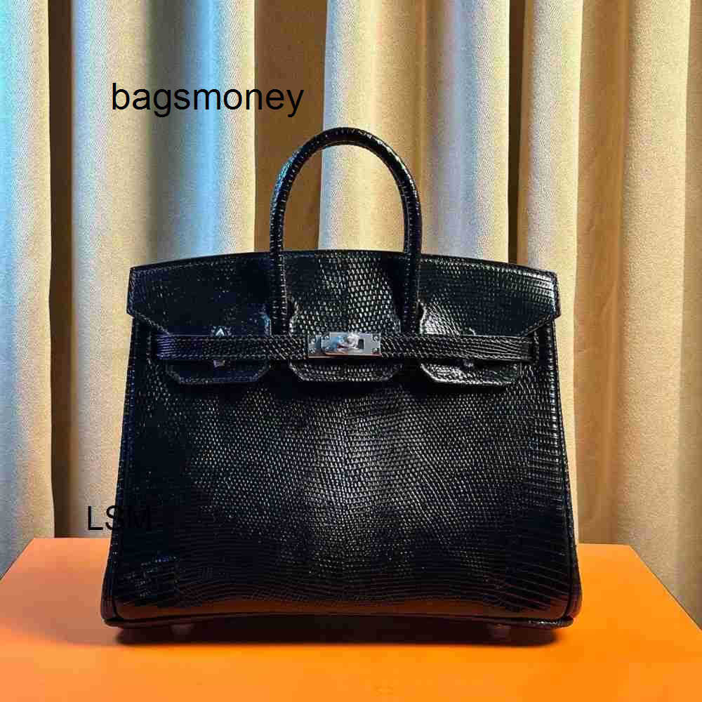 Designer bag Handmade Lizard Leathe h Tote Bags Women Handbag 25cm Handmade bag Black Sliver Buckle Lizard Skin Single Shoulder Crossbody LSmJKXM