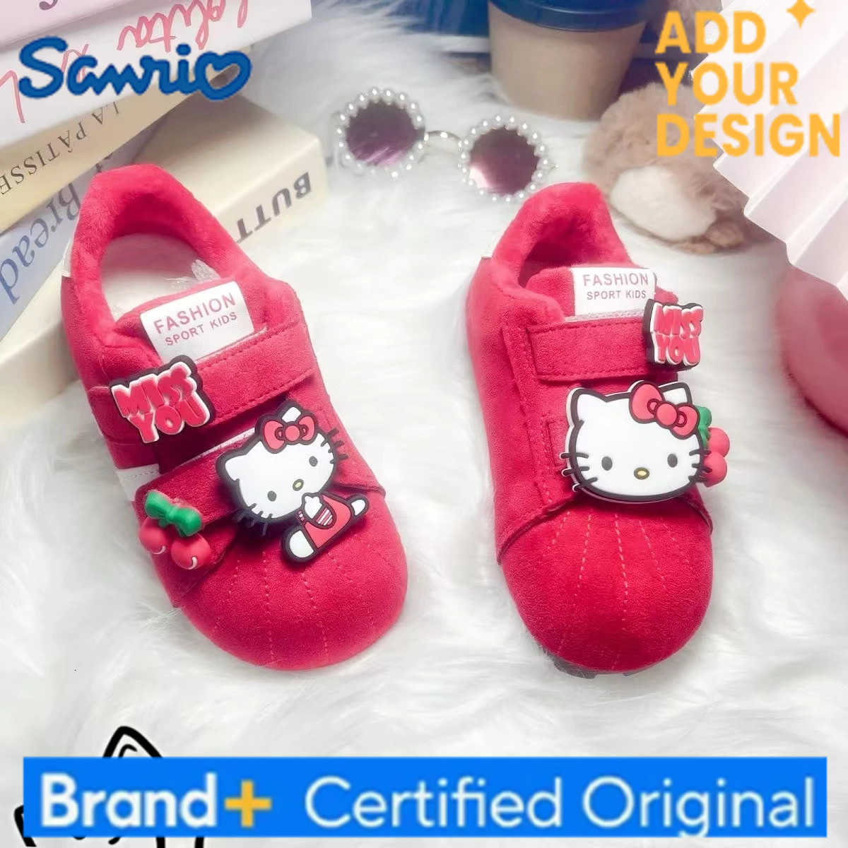 Sanrio Hello Kitty Autumn and Winter Kids Sports Shoes Fleece Lined Girls Board Shoes New Warm Casual Shoes Children Sneakers H251223