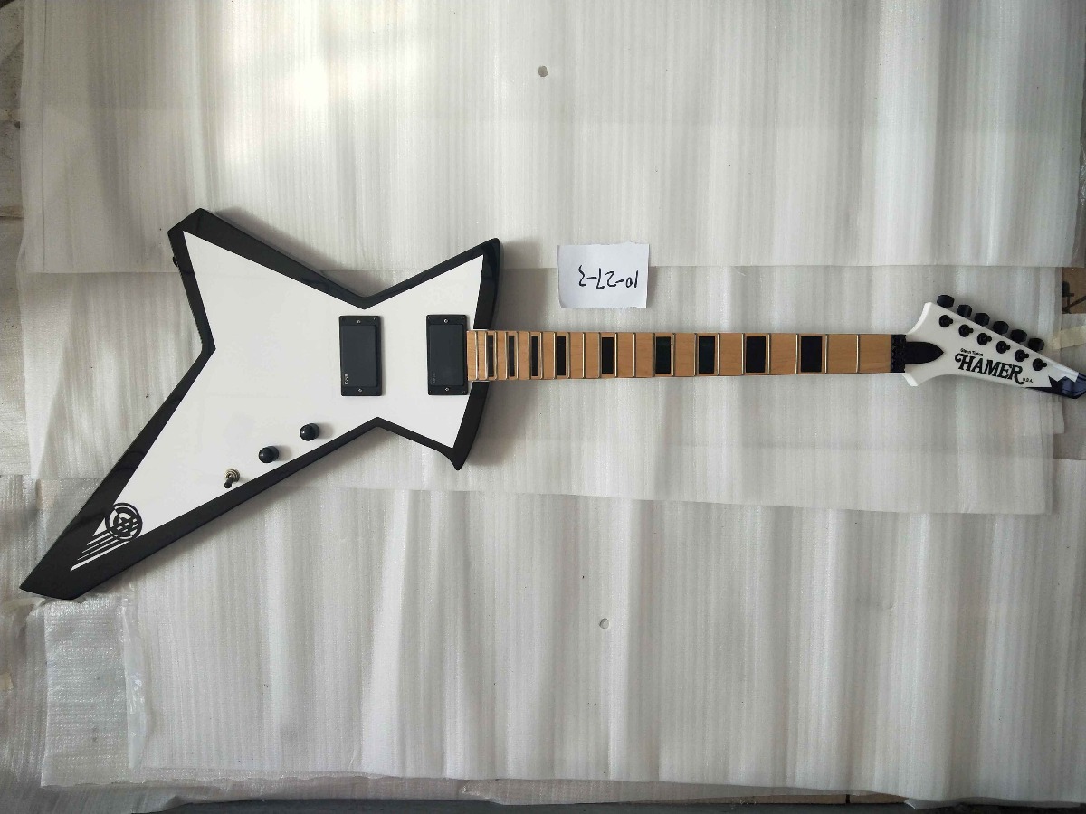 Rare Hamer GT Glenn Tipton Judas Priest White Cream Explorer Electirc Guitar, Copy Active EMG Picups, 9 Battery Box, Black Hardware